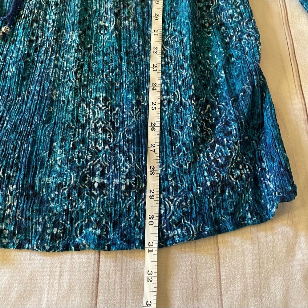 Catherines Tunic Top Women’s 1X Blue Paisley Tassel Tie Sequin Slit Lightweight - Picture 12 of 15